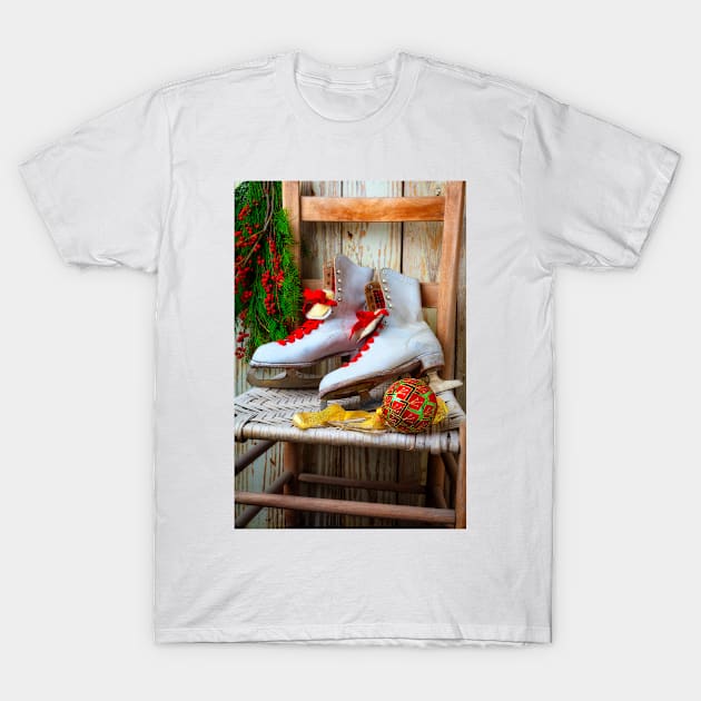 Old Ice Skates On Wooden Chair T-Shirt by photogarry